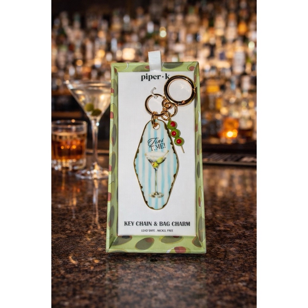 Piper K Tini Time Key Chain Bag Charm Martini Glass Design NIB Gift Box